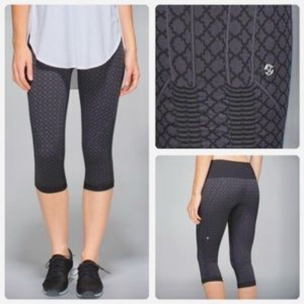 Lululemon In the Flow Geo black/gray print seamless crop leggings, sz 6